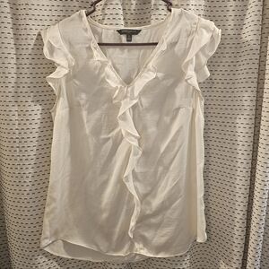 Banana Republic White Ruffle V-Neck Blouse